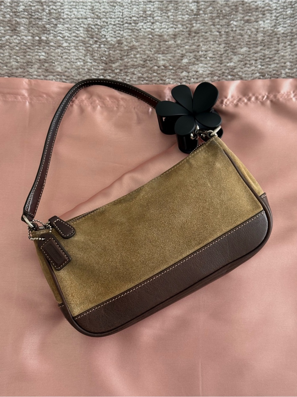 Vintage Y2K Coach tan & brown suede mini demi shoulder bag